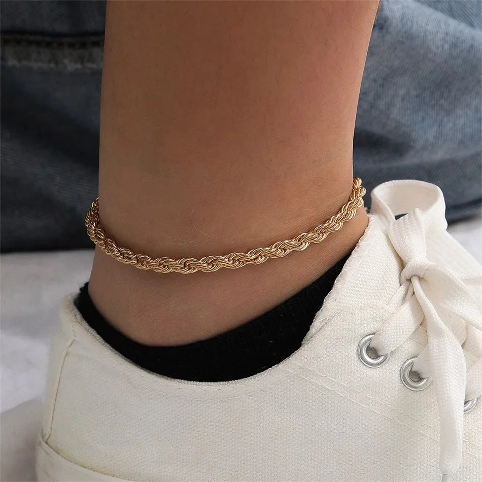 4mm Anklet Set - Cuban, Twist & Snake | Adjustable Stainless Steel Jewelry